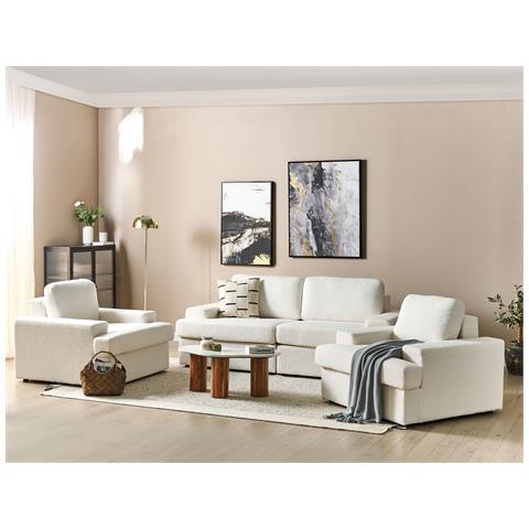 Set Da Salotto 5 Posti Alla Bouclé Bianco Sporco - Foto 1