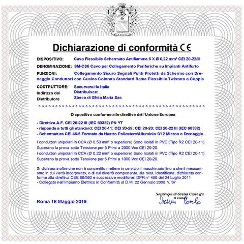 Cavo Flessibile Antifiamma Schermato 6xø0,22 Mm² Twistato Per Impianti Di Allarme Antifurto Norma Cei 20/22-iii - Foto 2