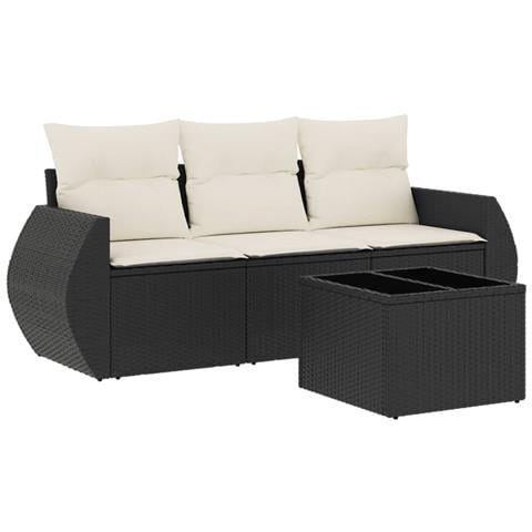 Set Divani Da Giardino 4 Pz Con Cuscini Nero In Polyrattan - Foto 1