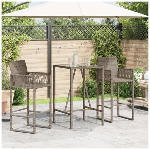 Tavolo Da Bar Da Esterno Grigio 70x70x110 Cm In Polyrattan - Foto 3