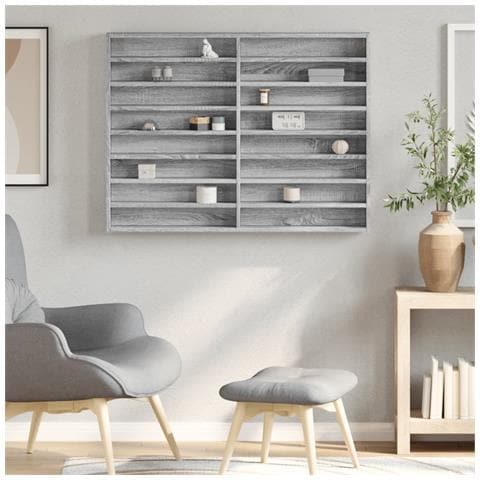 Armadietto Vetrina Grigio Sonoma 100x8,5x75cm Legno Multistrato - Foto 3