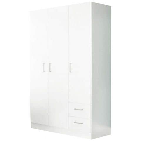 Armadio In Legno Da Interno Camera Da Letto Con Asta Appendi Abiti 3 Ante E 2 Cassetti Geremy - White - Foto 1