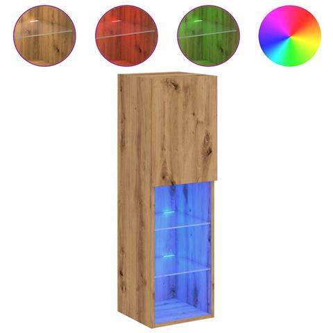 Mobile TV con Luci LED Rovere Artigianale 30,5x30x102 cm - Foto 1