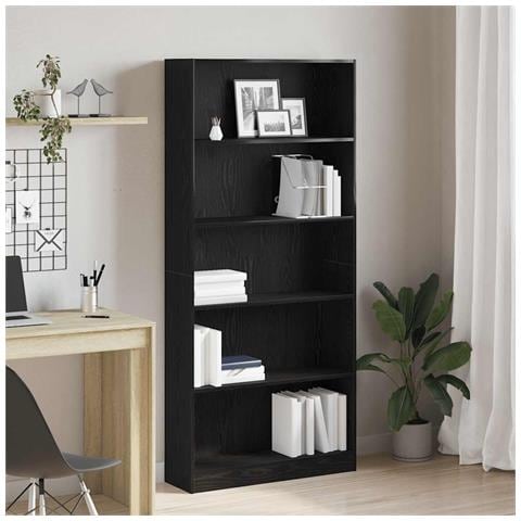 Libreria Rovere Nero 80x24x176 cm in Legno Multistrato - Foto 1