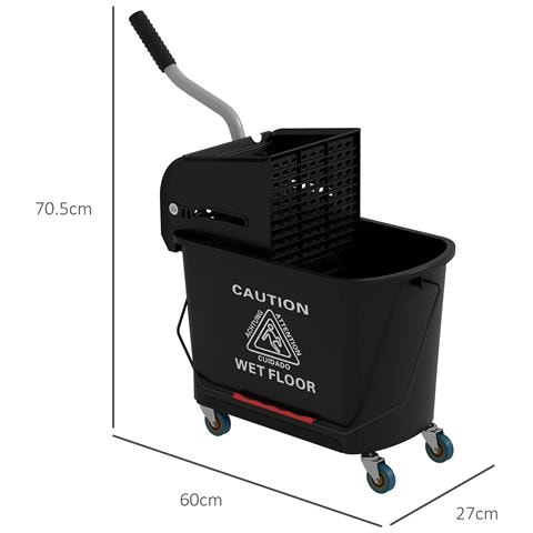 Carrello per Pulizie in Plastica PP da 20L con Secchio e Strizzatore, 60x27x70.5 cm, Nero - Foto 6