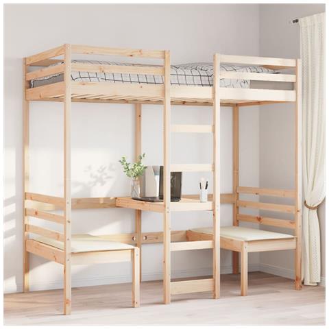 Giroletto Soppalco Con Scrivania E Sedie 80x200cm Legno Pino - Foto 3