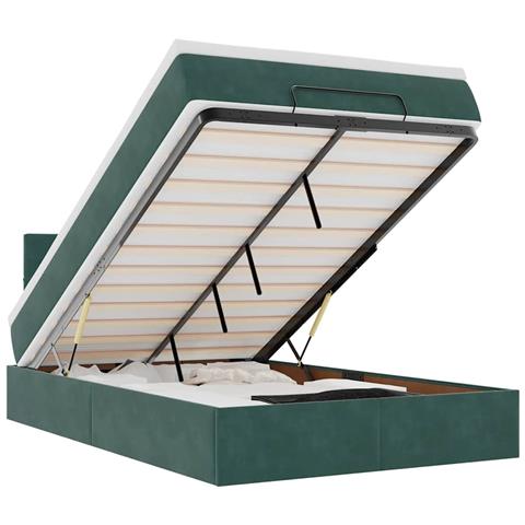 Pouf Letto Con Materasso E Led Verde Scuro 120x190cm In Velluto - Foto 2