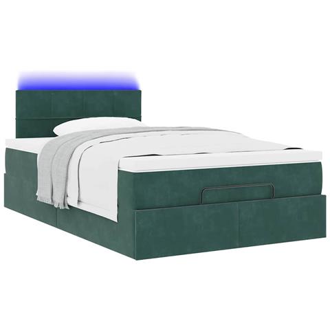 Pouf Letto Con Materasso E Led Verde Scuro 120x190cm In Velluto - Foto 3