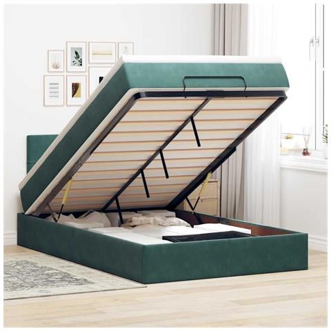 Pouf Letto Con Materasso E Led Verde Scuro 120x190cm In Velluto - Foto 1
