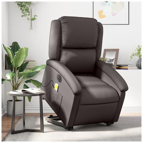 Lusso Casadino -  Poltrona A Rialzo Massaggiante Reclinabile Marrone Scuro Pelle - Foto 8