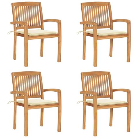 Sedie Da Giardino Impilabili 4 Pz Con Cuscini Massello Di Teak - Foto 2