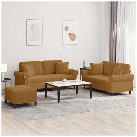 Set di Divani 3 pz con Cuscini Marrone in Velluto - Foto 10