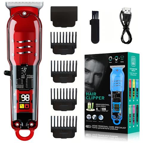 Tagliacapelli Professionale Con Display Led, Lama In Acciaio, Cordless, Batteria 500mah Red - Foto 1