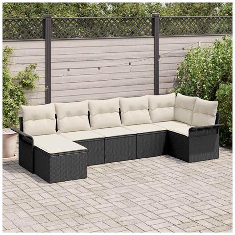 Set di Divani da Giardino 7 Pezzi con Cuscini Nero Rattan Poli,  Divano da Giardino per 2 persone con Ripostiglio& Cuscini Nero Rattan Poli - Foto 2