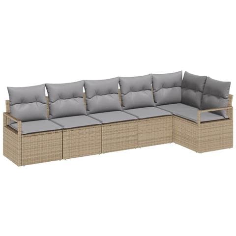 Set di Sofà da Giardino  a 6 Pezzi con Cuscini Beige in Polyrattan, Sofà da Giardino  a 2 Posti con Cuscini Beige in Polyrattan - Foto 1