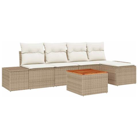 Set Divano da Giardino 6 Pezzi con Cuscini Beige Rattan Sintetico Acacia - Foto 1