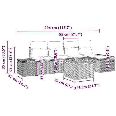 Set Divano da Giardino 6 Pezzi con Cuscini Beige Rattan Sintetico Acacia - Foto 9