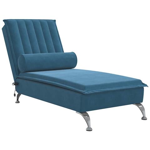 Chaise Longue Massaggi con Cuscino a Rullo Blu in Velluto - Foto 1
