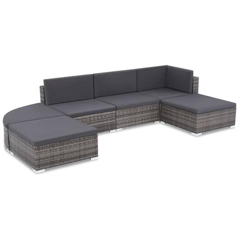 Set da Giardino 6 pz con Cuscini in Polyrattan Grigio - Foto 1