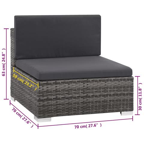 Set da Giardino 6 pz con Cuscini in Polyrattan Grigio - Foto 9