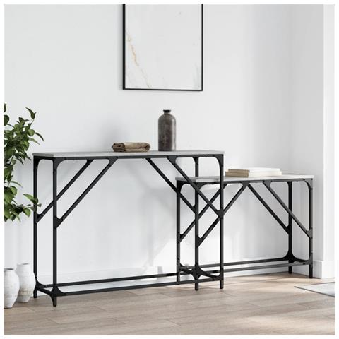 Tavoli Consolle Impilabili 2pz Grigio Sonoma Legno Multistrato - Foto 2