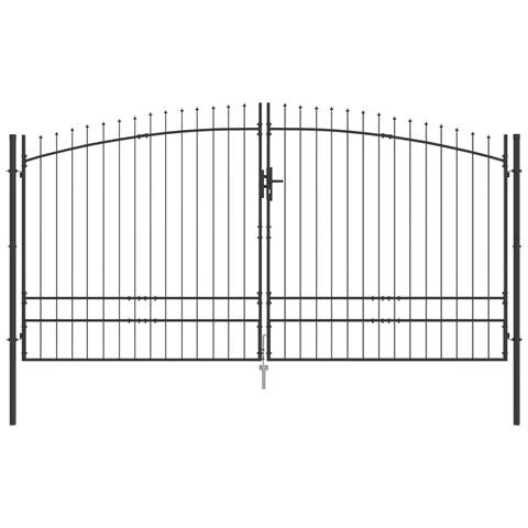 porta da giardino con punta a lancia a doppio swing grigio 200x400 cm in acciaio - Foto 1