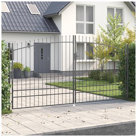 porta da giardino con punta a lancia a doppio swing grigio 200x400 cm in acciaio - Foto 2