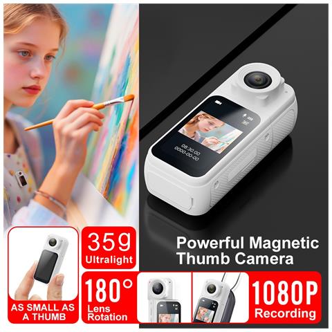 Mini Videocamera Sportiva Portatile Per Bici Da Esterno Con Registrazione Hd 1080p E Design Magnetico White - Foto 4
