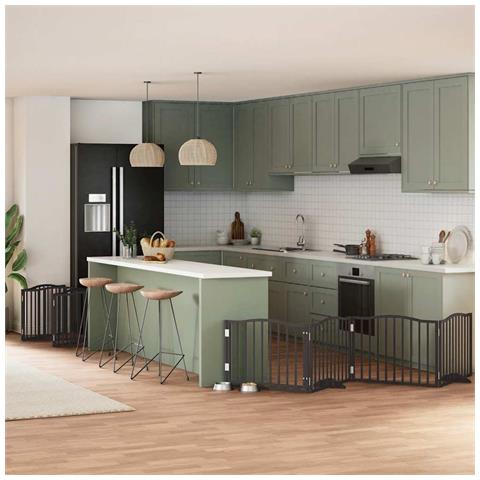 Cancello Cani Porta Pieghevole Nero 12 Pannelli 960 cm Pioppo - Foto 2