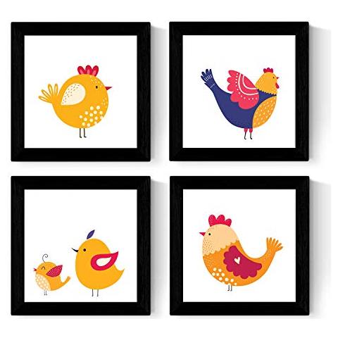 Set Di 4 Stampe Fogli Di Forma Quadrata Con Illustrazioni Di Polli In Stile Scandinavo Familia Nordico Senza Cornice 20x20 Cm - Foto 1
