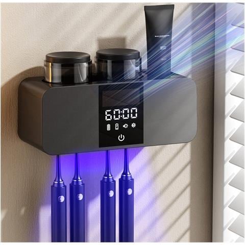 Sterilizzatore Porta Spazzolino Uv Intelligente - Disettante Elettrico Da Parete Con Timer Black - Foto 5