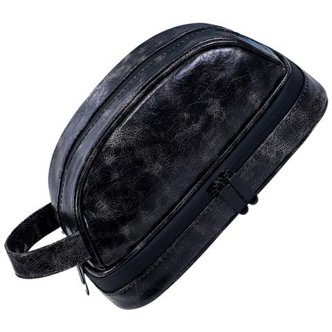 Borsa Da Toilette Da Viaggio Da Uomo In Pelle Pu Nera - Ampia Capacità Impermeabile - Foto 4