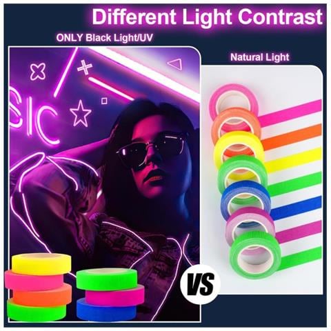 Nastro Gaffa In Tessuto Fluorescente Uv - Set Da 6 Colori, Nastro Per Segnaletica Scenica Ad Alta Adesione - Foto 5