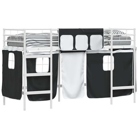 Struttura del Letto Loft per Bambini con Tendine Bianco e Nero - Foto 1