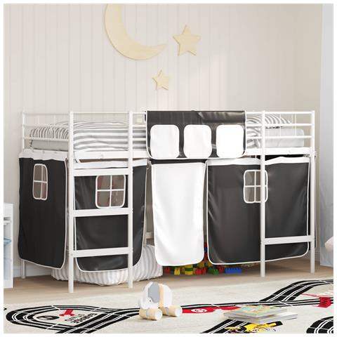 Struttura del Letto Loft per Bambini con Tendine Bianco e Nero - Foto 2