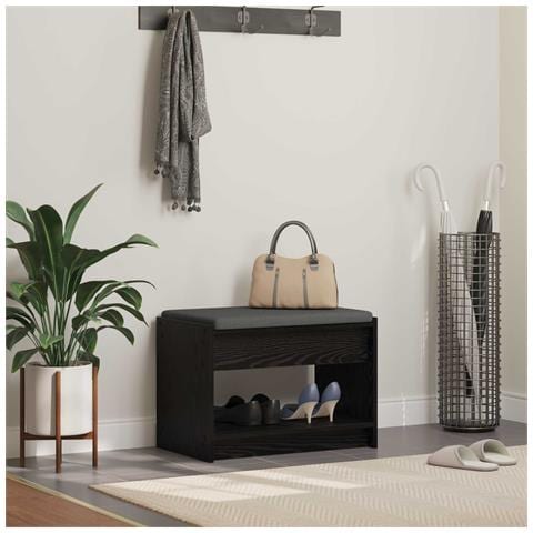 Panca per ingresso con cuscino Rovere Nero 63 x 38 x 45 cm - Foto 2