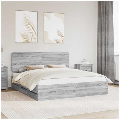 Struttura del letto con cassetto Grigio Sonoma 200 x 200 cm - Foto 2