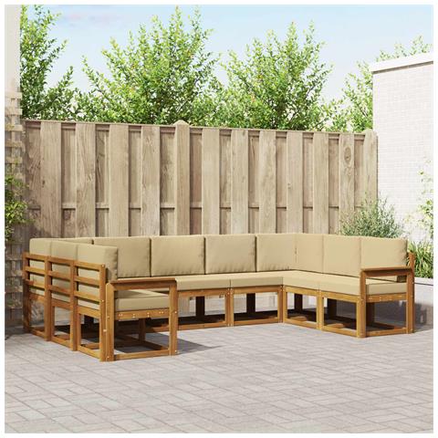 Set di divani da esterno con cuscino 9 pcs Naturale e Beige - Foto 2