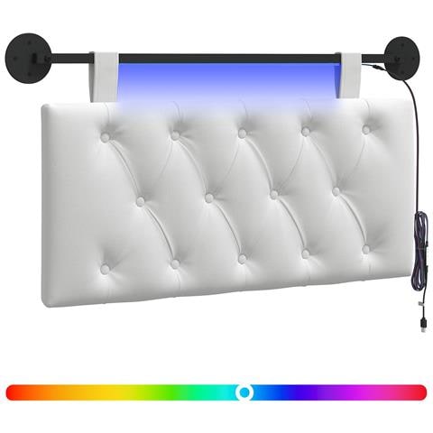 Testiera sospesa Con luce LED Bianco Tessuto - Foto 1