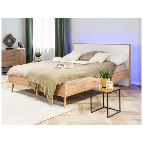 Letto Matrimoniale 180x200cm In Legno Marrone E Bianco Con Led Serris - Foto 13