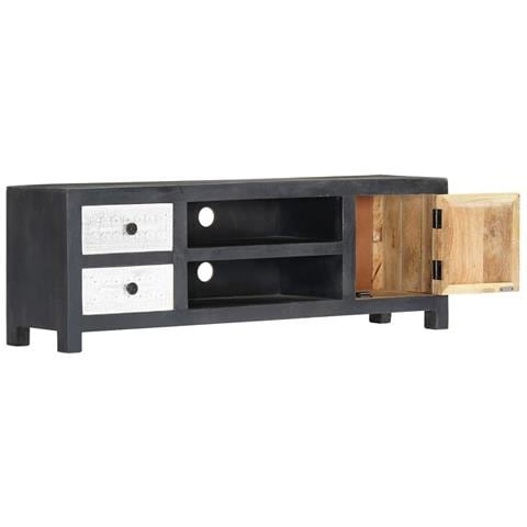 Mobile Tv Intagliato A Mano Grigio 120x30x40cm Mango Massello - Foto 10