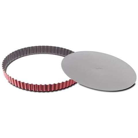 Moule A Tarte Delibake En Acier - 30 Cm - Rouge Et Gris - Fond Amovible - Foto 1