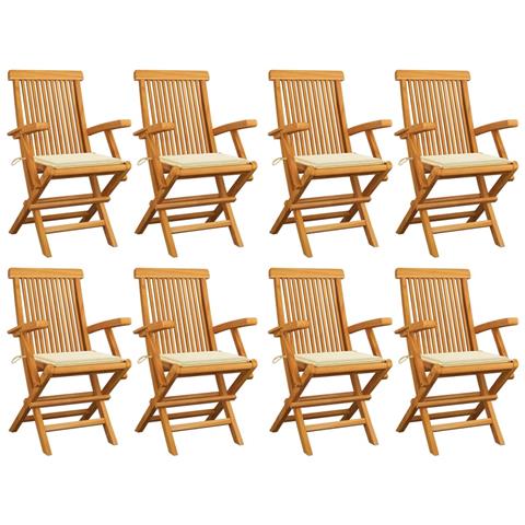 Sedie da Giardino con Cuscini Crema 8 pz in Massello di Teak - Foto 1