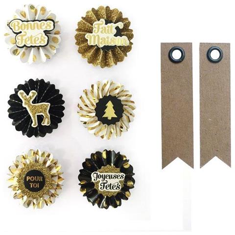 6 Adesivi 3d Medaglioni Di Natale 4 Cm + 20 Etichette Kraft Con Gagliardetto - Foto 1