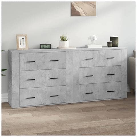 Credenze 2 Pz Grigio Cemento In Legno Multistrato - Foto 9