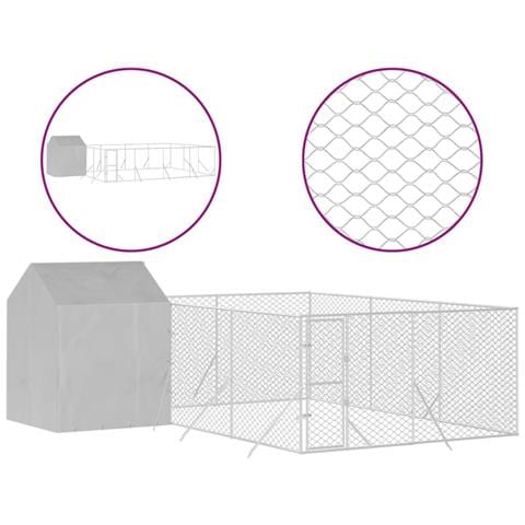 Cuccia Cani Da Esterno Tetto Argento 6x6x2,5 M Acciaio Zincato - Foto 1