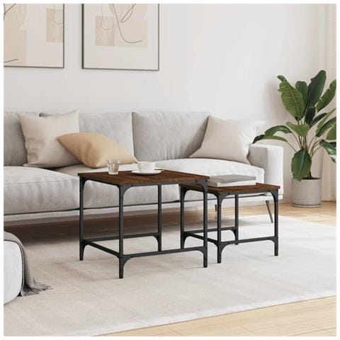 Tavolini Impilabili 2 Pz Rovere Marrone In Legno Multistrato - Foto 3