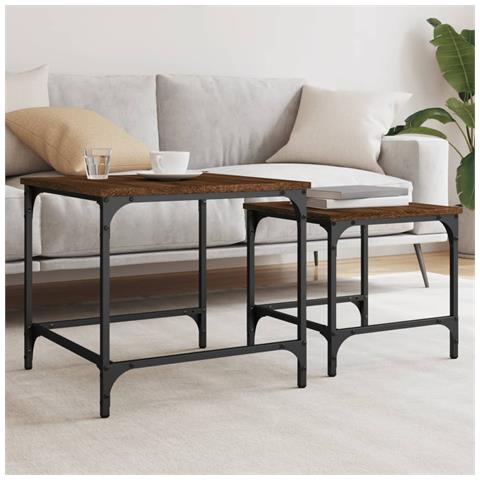 Tavolini Impilabili 2 Pz Rovere Marrone In Legno Multistrato - Foto 1