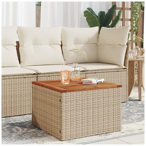 Tavolo Da Giardino Beige 55x55x37 Cm Polyrattan E Legno Acacia - Foto 1