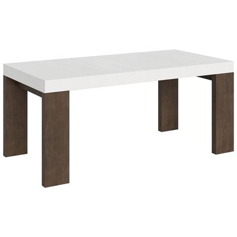 Tavolo Allungabile 90x180/440 Cm Roxell Mix Piano Bianco Frassino - Gambe Noce - Bianco Frassino /noce - Foto 6